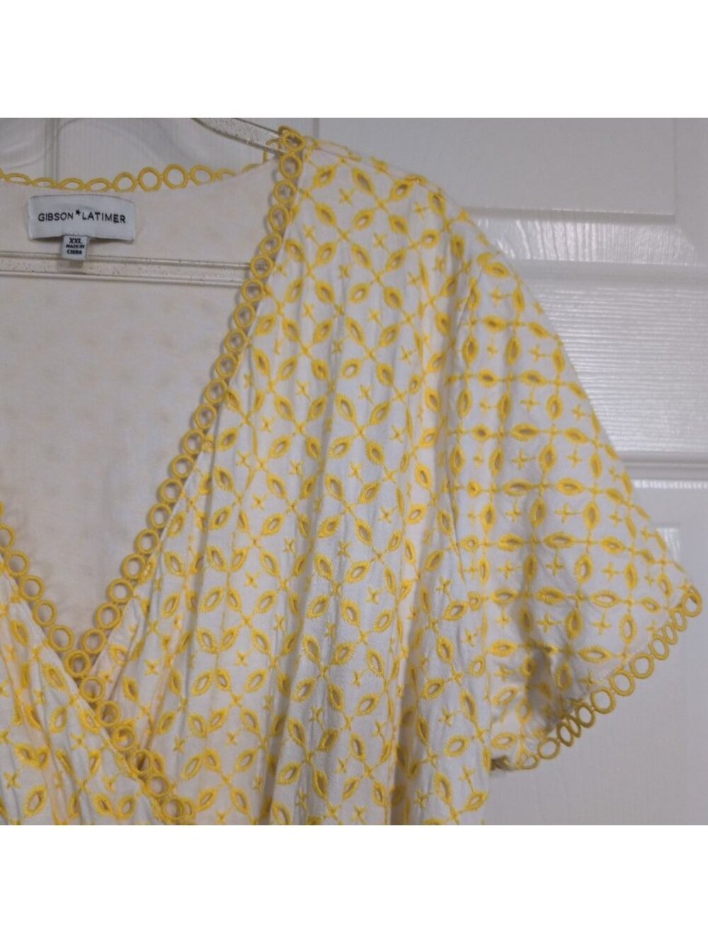 Gibson Latimer Embroidered Eyelet Dress Womens Size XXL Yellow Cottagecore LIned - Picture 3 of 9
